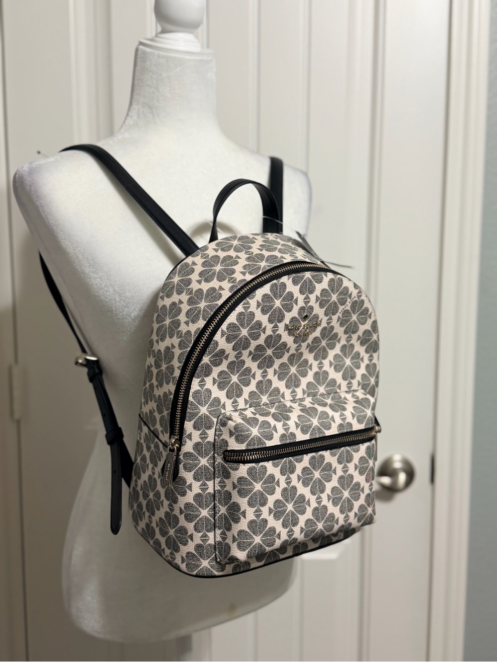 Kate Spade Floral Print Medium Backpack in Cream and Black